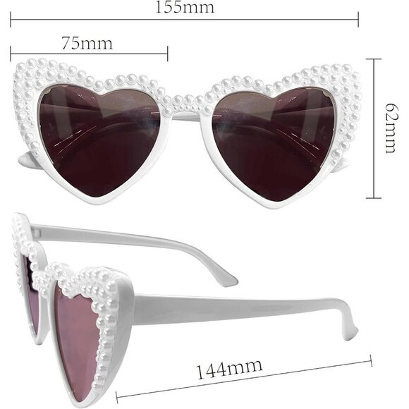 ❤️Women White Bride Sunglasses,Pearl Heart for Bride,Bridal Shower Accessory - Picture 3 of 7